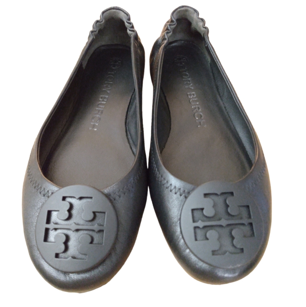 TORY Burch Minnie Travel Ballet Flat Black Leather 6M